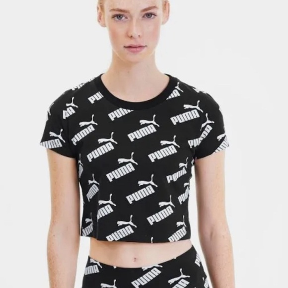Puma Women T-Shirt Medium Black Logo Print Cotton Athletisure Streetwear Workout - Picture 3 of 12